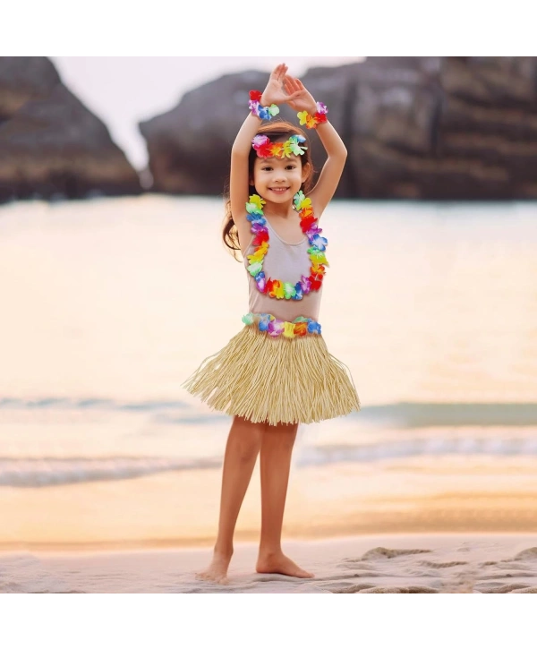 Yetişkin Çocuk Hawaii Parti Seti - 40 Cm Naturel Etek + Çiçek Aksesuarlar (5 Parça)