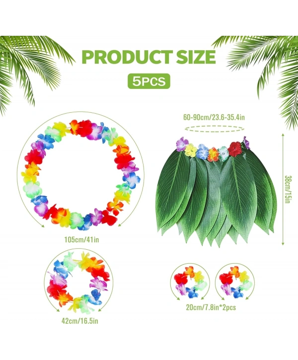 Yetişkin Hawaii Kostüm Seti - Yaprak Etek  Hawaii Set - 5 Parça