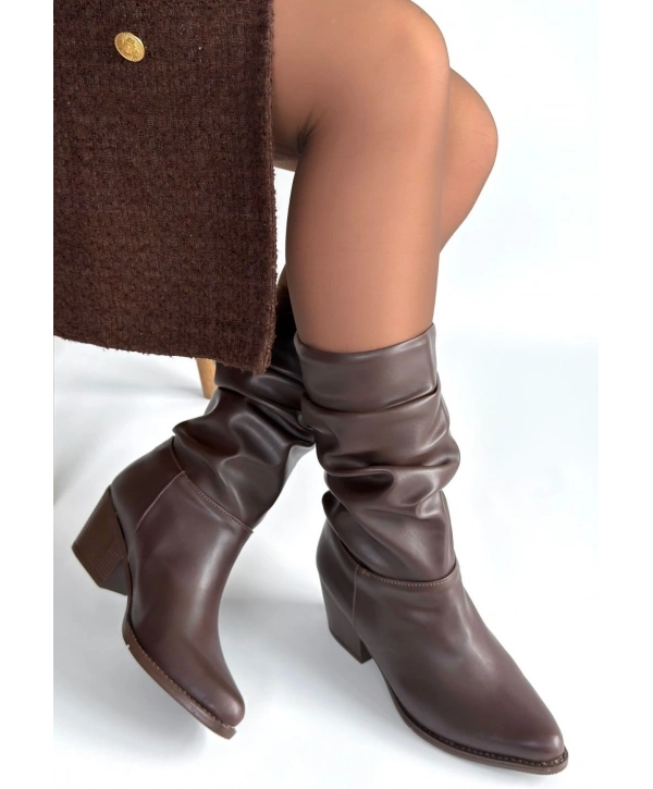 Yior Acı Kahve Cilt Topuklu Bot