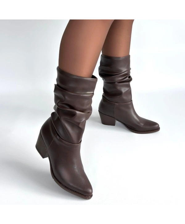 Yior Acı Kahve Cilt Topuklu Bot