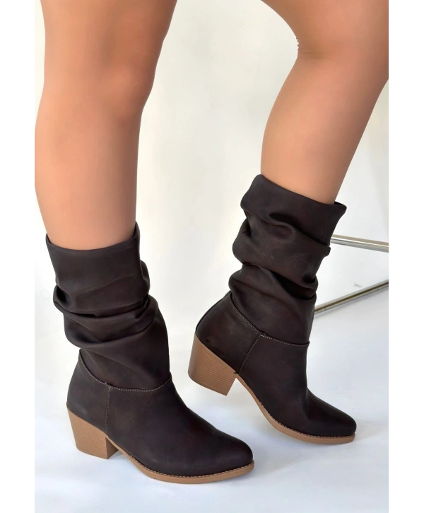 Yior Acı Kahve Nubuk Topuklu Bot