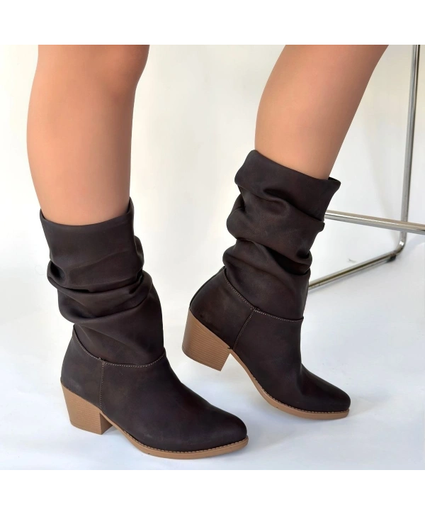 Yior Acı Kahve Nubuk Topuklu Bot