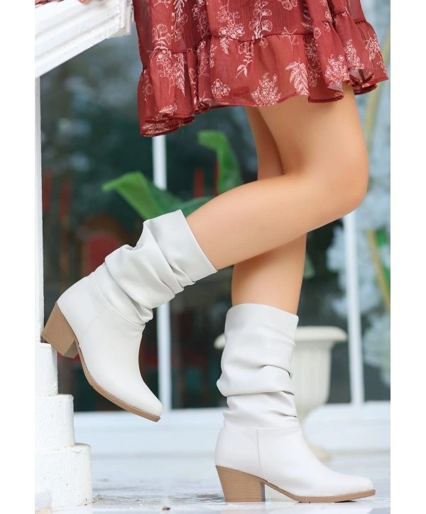 Yior Bej Cilt Topuklu Bot