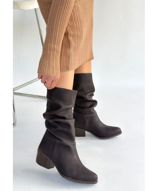 Yior Kahverengi Nubuk Topuklu Bot