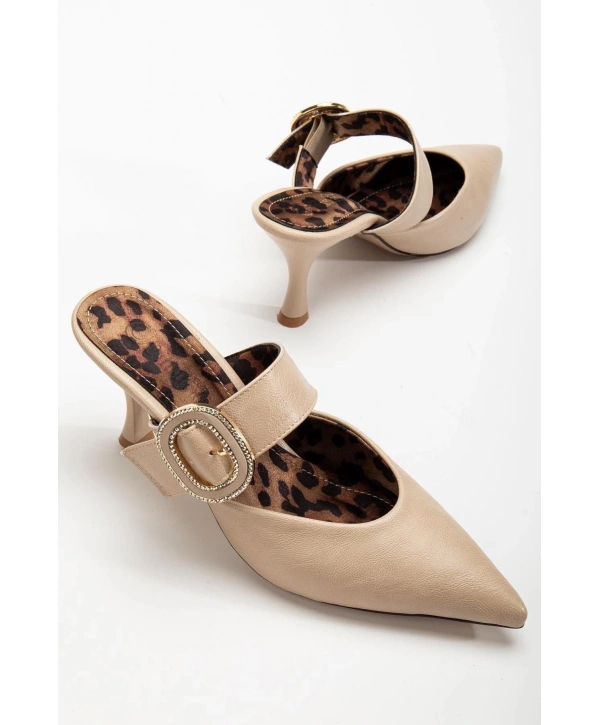 Yote Bej Cilt Topuklu Terlik