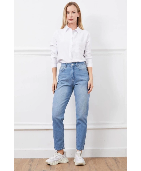 Yüksek bel mom jean pantolon