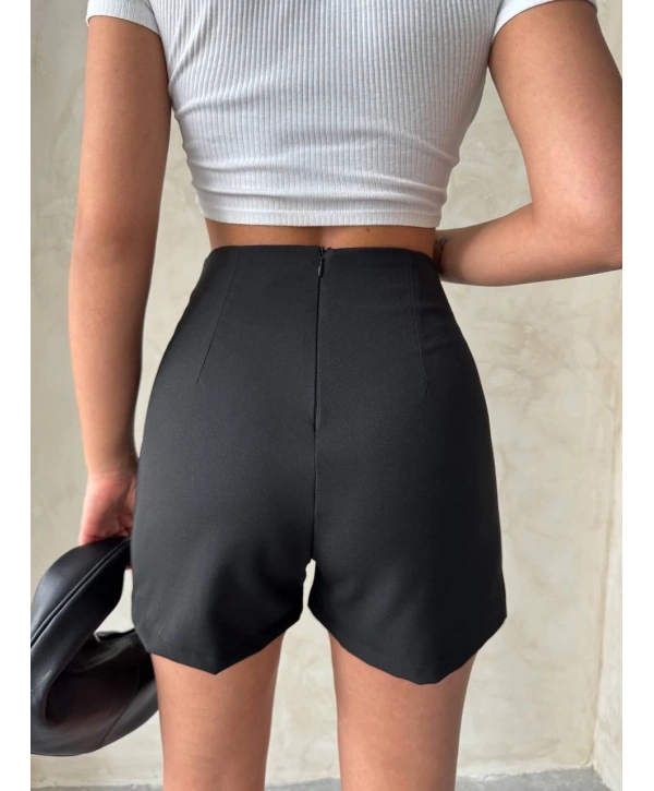 Yüksek bel parçalı double kumaş şort s25312