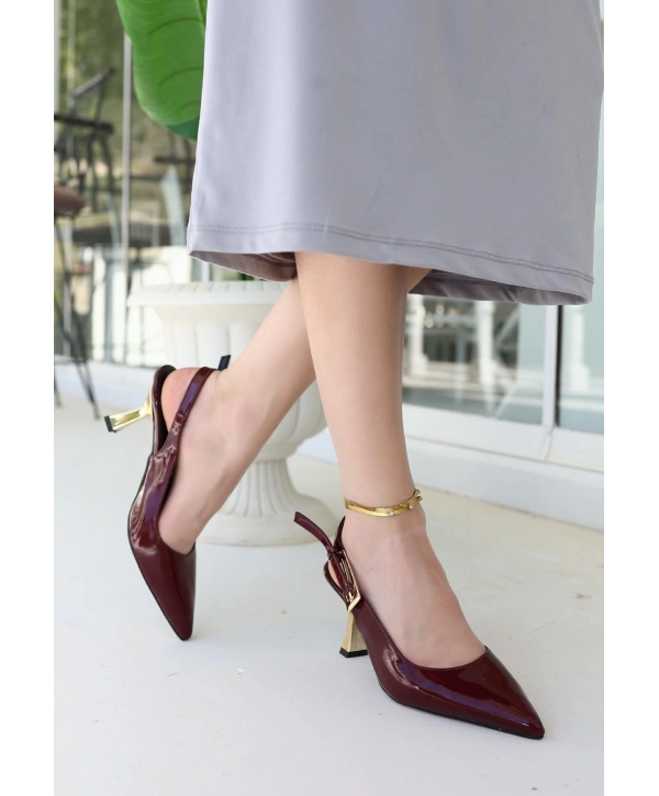 Zalin Bordo Rugan Topuklu Ayakkabı