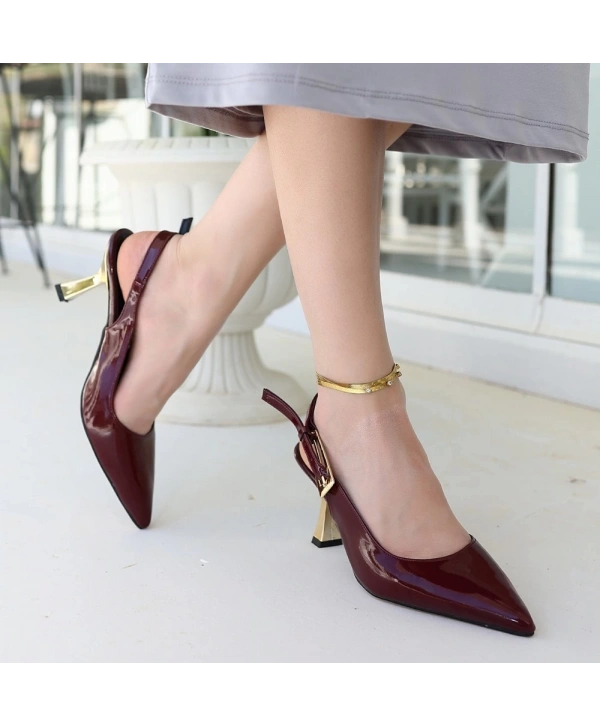 Zalin Bordo Rugan Topuklu Ayakkabı