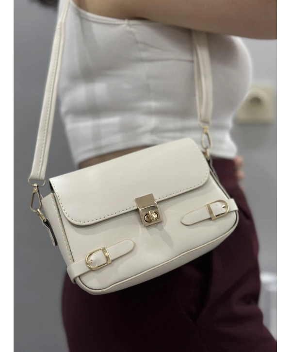 Zerej kemerli krem cilt çanta