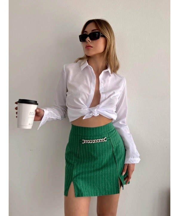 Zincir detaylı çizgili şort etek