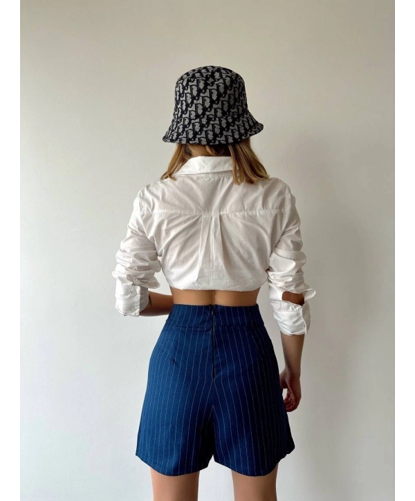 Zincir detaylı çizgili şort etek