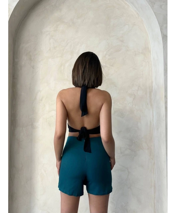 Zincirli şort etek petrol yeşili s24676