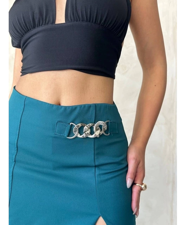 Zincirli şort etek petrol yeşili s24676