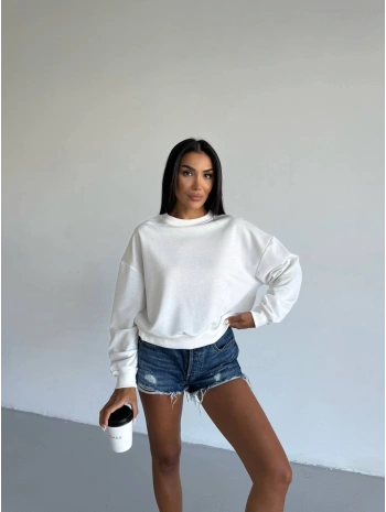 2 iplik bisiklet yaka sweat beyaz f2339