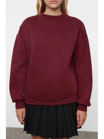 3 iplik şardonlu bisiklet yaka sweatshirt bordo