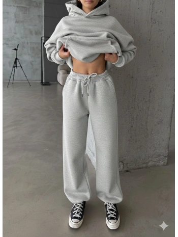 3 iplik şardonlu Lastik paça eşofman gri p510439