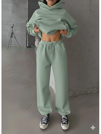 3 iplik şardonlu Lastik paça eşofman mint p510439