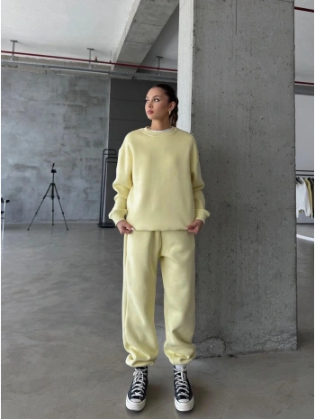 3 iplik şardonlu Lastik paça eşofman sarı p510439