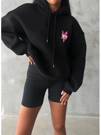 3 iplik şardonlu oversize compact ördek baskılı sweat siyah