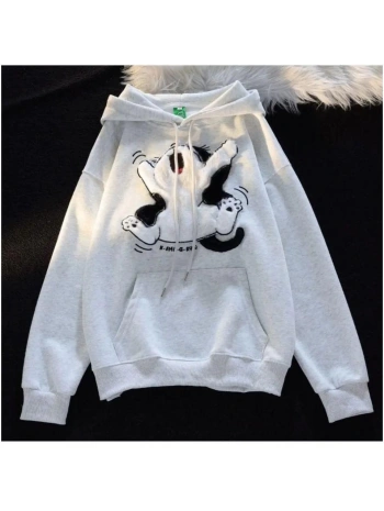 3 iplik şardonlu oversize peluş baskılı sweat beyaz