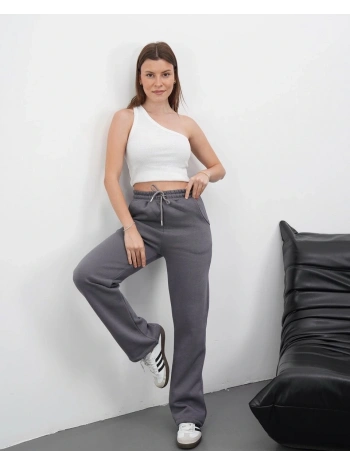 3 iplik şardonlu palazzo pantolon füme md64