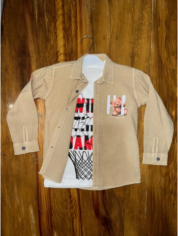 4-8 yaş tişört gömlek kombini vizon