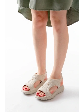 T-221 Bej  Spring Paraşüt Kumaş Lastikli Ortopedik Kadın Sandalet