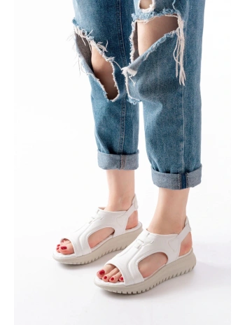 T-221 Beyaz  Spring Paraşüt Kumaş Lastikli Ortopedik Kadın Sandalet