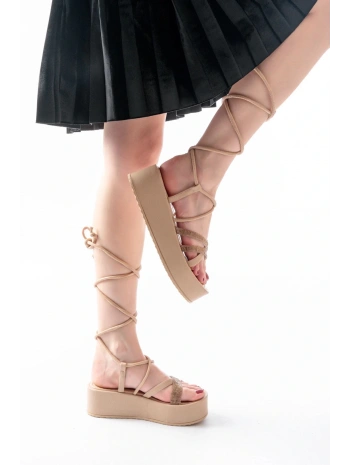 861-1010 Nut Rose Taşlı Bilekten Bağlamalı Kadın Sandalet