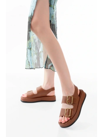 1187 Taba Dolgu Topuk Lastik Baretli  Kadın Sandalet