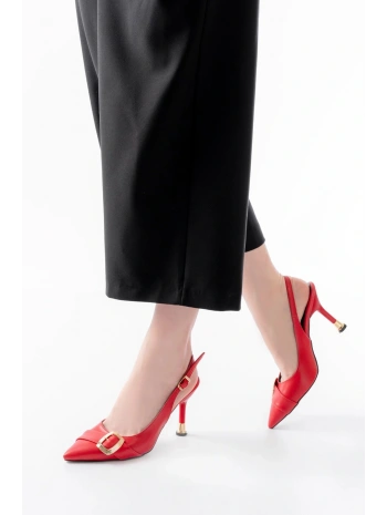 İNF-1151 Kırmızı Günlük Arkası Açık Topuklu Bayan Ayakkabı
