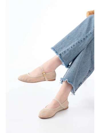 6325 Bej Fileli Baret Toka Detaylı Günlük Kadın Babet