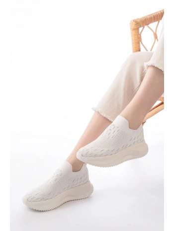 DM-707  Beyaz Fileli Faillant Taban Taş Aksesuarlı Günlük Spor Ayakkabı