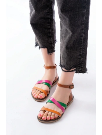 205-209 Multi Hakiki Deri Tokalı Parmak Arası Kadın Sandalet