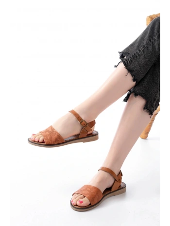 205-012 Taba Ortopedik Hakiki Deri Kadın Sandalet