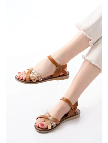 205-015 Taba Garni Ortopedik Hakiki Deri Kadın Sandalet