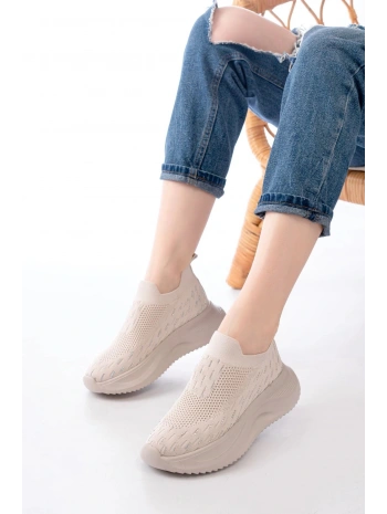 DM-707  Bej Fileli Faillant Taban Taş Aksesuarlı Günlük Spor Ayakkabı