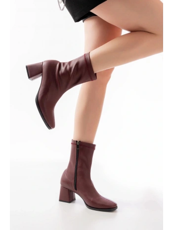 MSK-033 Bordo Topuklu Fermuarlı Kadın Bot