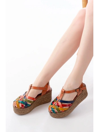 684-02 Taba Multi Ortopedik Hakiki Deri Dolgu Kadın Sandalet