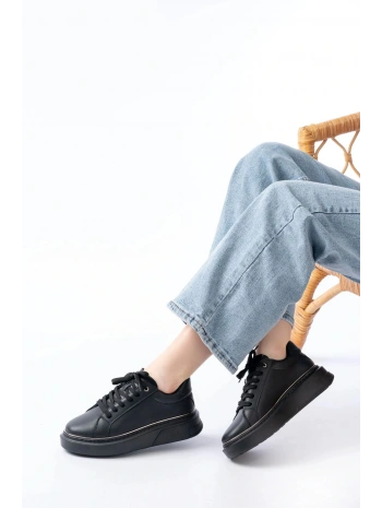 RS-2435 Siyah Platin Bağcıklı Dikişli Günlük Spor Ayakkabı