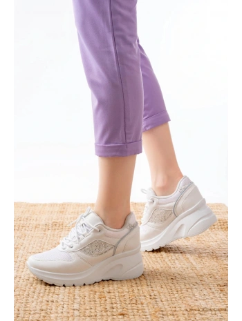 F-185 Beyaz Günlük Bağcıklı Taş Aksesuarlı Yazlık Spor Ayakkabı