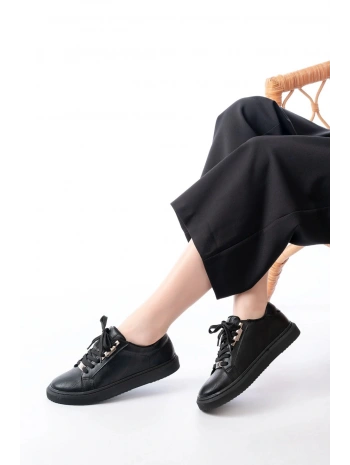 P-910 Siyah Bağcıklı Taban Dikişli Günlük Kadın Spor