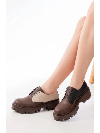 868-754 Kahverengi Garni Bağcıklı Günlük Yüksek Tabanlı Loafer Ayakkabı