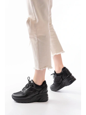 F-185 Siyah Günlük Bağcıklı Taş Aksesuarlı Yazlık Spor Ayakkabı