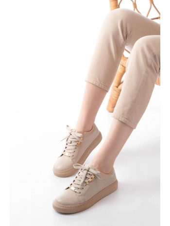 P-910 Bej Bağcıklı Taban Dikişli Günlük Kadın Spor