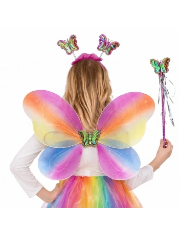 Çocuklar İçin Renkli Kelebek Kanat Taç Asa Kostüm Seti
