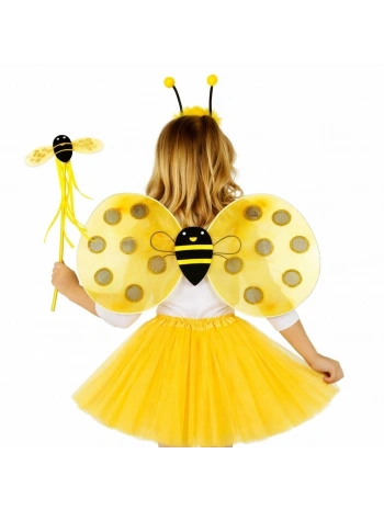 Sarı Renk Arı Kanadı Kostüm Seti (tütü, Kanat, Taç, Asa)