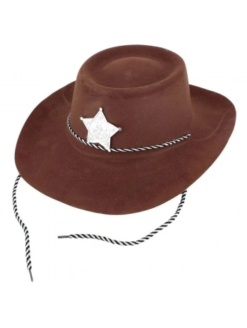 Çocuk Kovboy Şapkası Plastik Üzeri Flok Kaplama Koyu Kahverengi
