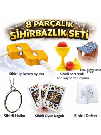 8’li Sihirbazlık Seti (kibrit, Defter, Halka, Kupa, İp, 3’lü Kart)